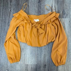 L’ATISTE beautiful burnt orange long sleeve Bardot off shoulder top, med